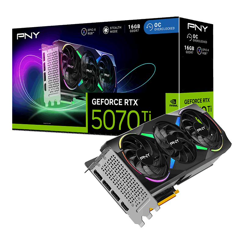 PNY GeForce RTX 5070 Ti OC Triple Fan 16GB GDDR7 GPU | 3xDP 1xHDMI | 750W PSU | 16-Pin Power