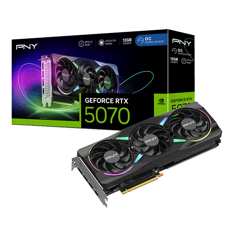 PNY GeForce RTX 5070 ARGB EPIC-X RGB OC Triple Fan 12GB GDDR7 Graphics Card