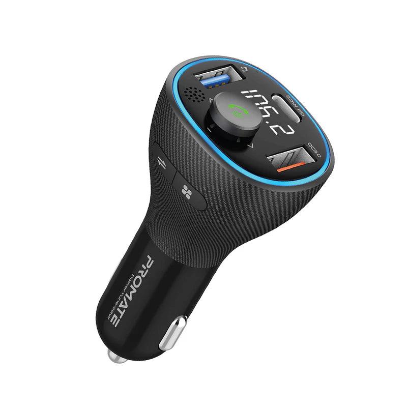 Promate POWERTUNE‑38W Universal Wireless Hands‑Free Kit with FM Transmitter – All‑in‑One Bluetooth Car Audio and Charging System for Smartphones, Vehicles, and Professional Use
