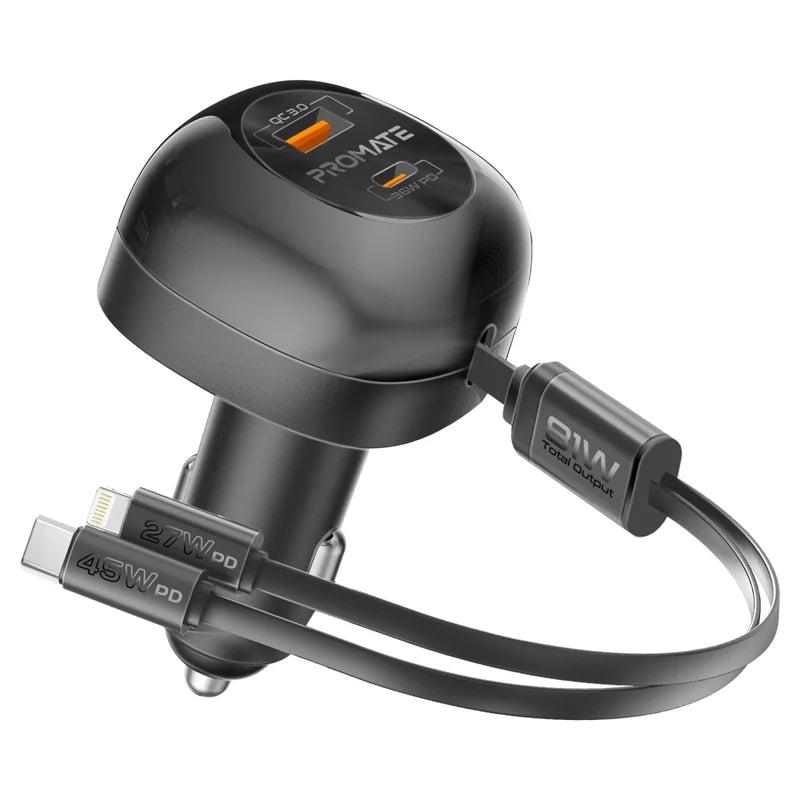 Promate POWERDRIVE-RCI81 81W Multi‑Port Car Charger – High‑Speed USB‑C & USB‑A PD Automotive Charger for Smartphones, Tablets, Laptops, and Professional Devices