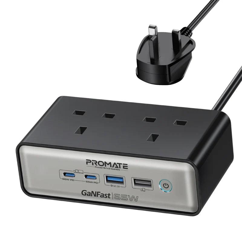 Promate POWERBRIX2-GAN65 65W Charging Station – Multi‑Port High‑Speed GaN Power Delivery Charger for Laptops, Smartphones, Tablets, and Professional Devices