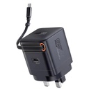 Promate CUBIX‑R65 65W PD USB‑C Charger with Retractable USB‑C Cable – High‑Speed Compact Power Delivery Charger for Laptops, Smartphones, Tablets, and Professional Devices