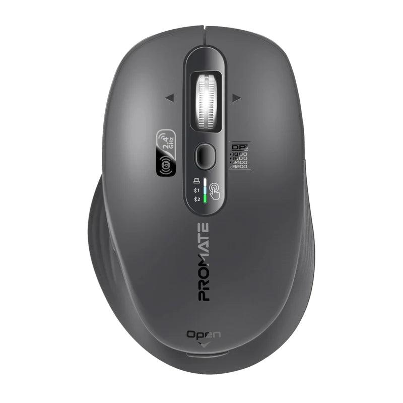 Promate Samo Tri Tri-Connect Wireless Mouse Rechargeable Battery 2.4GHz Dual Bluetooth – Ergonomic High Precision Multi-Device Optical Mouse for Office, Home, Laptop, and Professional Use