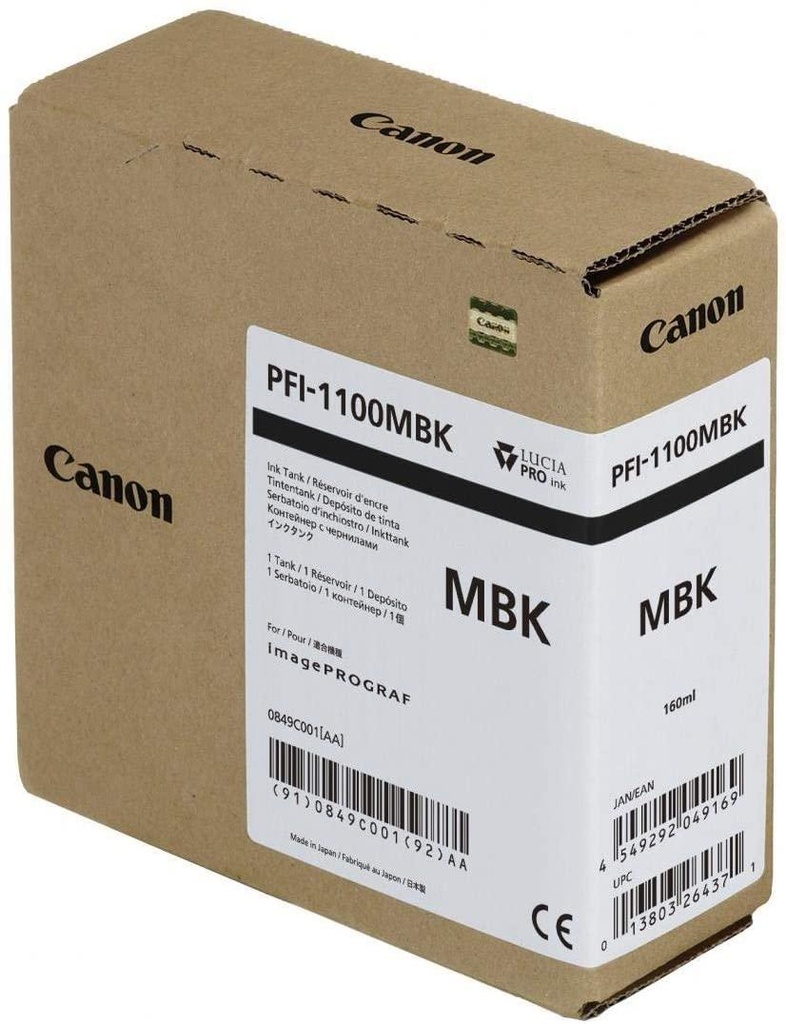 Canon PFI-1100 Matte Black Pigment Ink Tank (160mL) - 0849C001AA