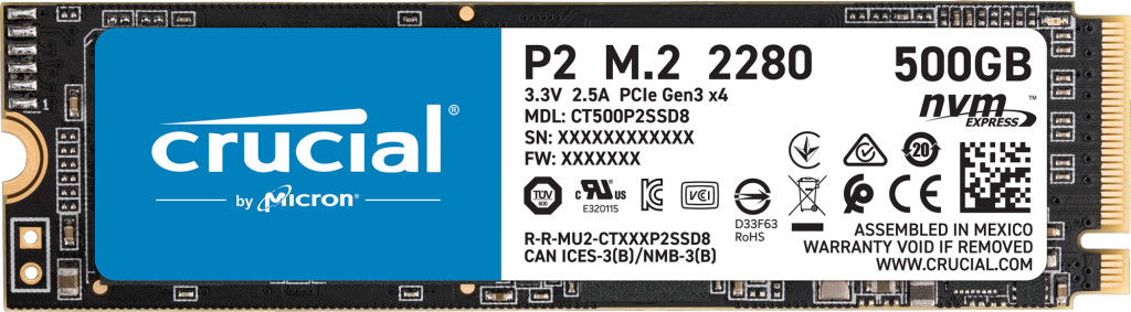 Crucial 500GB P2 3D NAND NVMe PCIe M.2 2280 SSD (CT500P2SSD8)