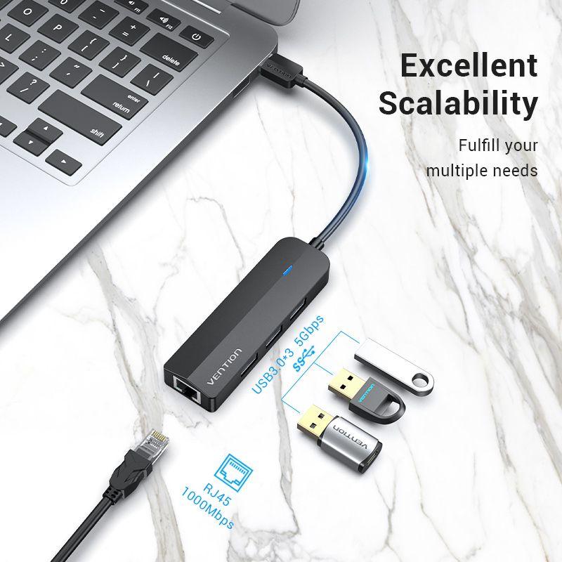 Vention USB 3.0 To usb 3.0 Hub with Gigabit Ethernet Adapter (VEN-CHNBB)