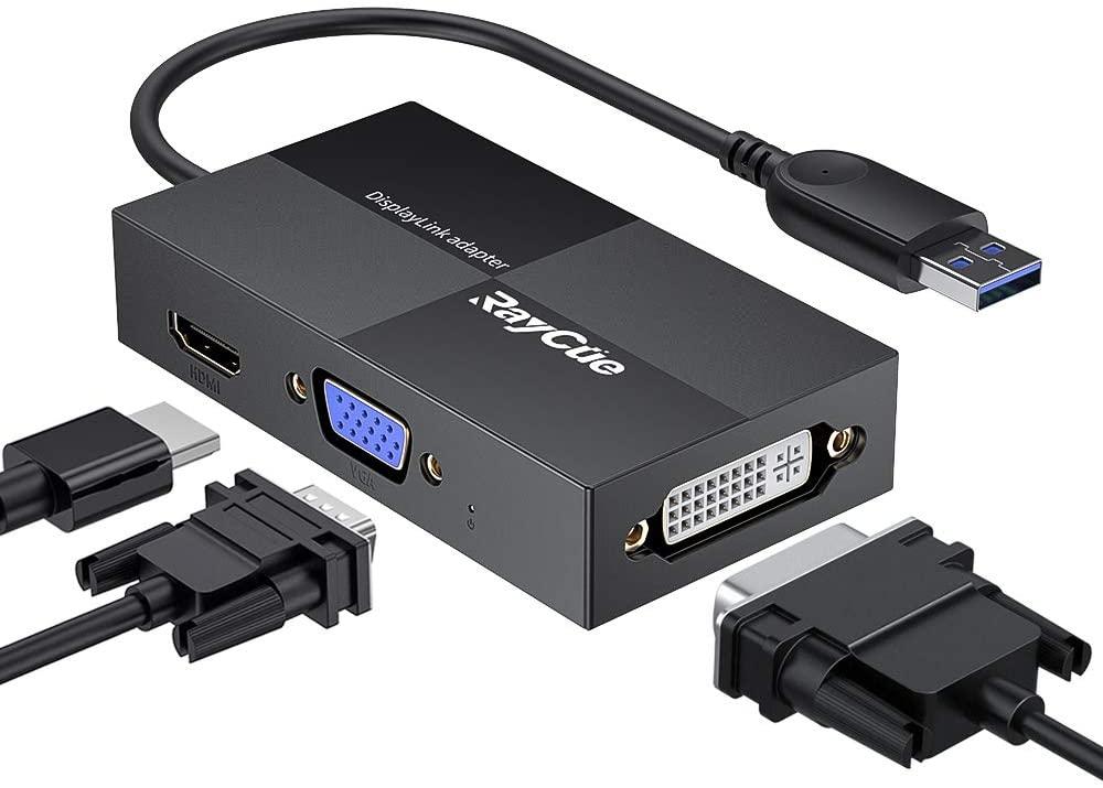USB to HDMI VGA DVI Adapter (B07X3273C4), USB3.0 Converter with 2K Full HD 2048x1152 for Multiple Monitors, Compatible with Windows 7/8/10, Mac OS X,