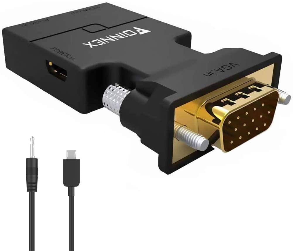 VGA to HDMI adapter converter with audio (B07121Y1Z3) ,VGA source output from PC to TV / Monitor with HDMI connector), FOINNEX Active VGA Male to HDMI female 1080p video dongle adapter
