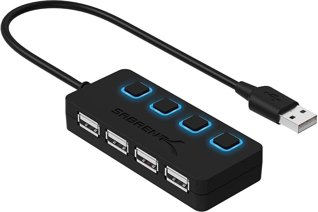 Sabrent 4-Port USB 2.0 Hub with Individual LED lit Power Switches (HB-UMLS)