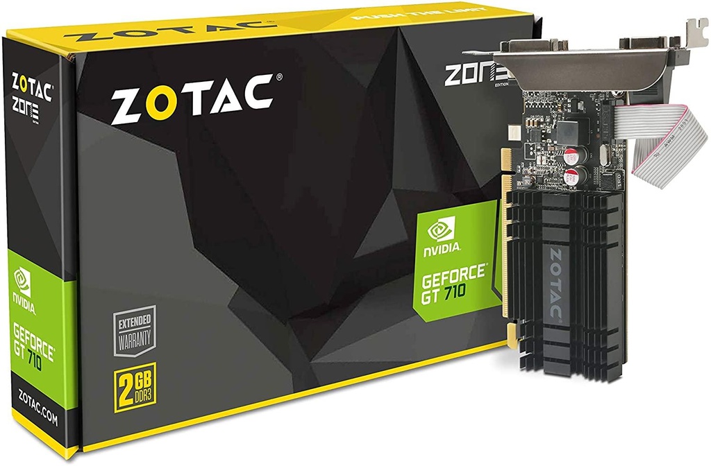 ZOTAC GeForce GT 710 2GB DDR3 PCI-E2.0 DL-DVI VGA HDMI Passive Cooled Single Slot Low Profile Graphics Card (ZT-71302-20L)