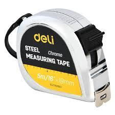 Deli EDL270005CY 5m 16ft x 19mm Chrome Steel Tape Measure – Heavy Duty Professional Tape with Metric and Inch Markings for Workshop, Construction, and Industrial Applications