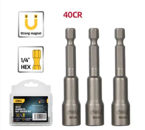 Deli EDL4808T 8mm 65mm 3 Piece Magnetic Nut Driver Set – Heavy Duty Tools for Workshop, Automotive, Electrical, and Maintenance Applications