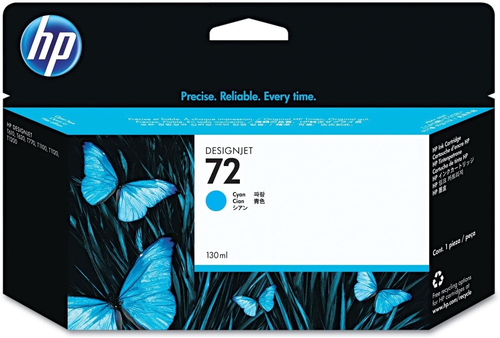 HP 72 130-ml Cyan DesignJet Ink Cartridge, C9371A