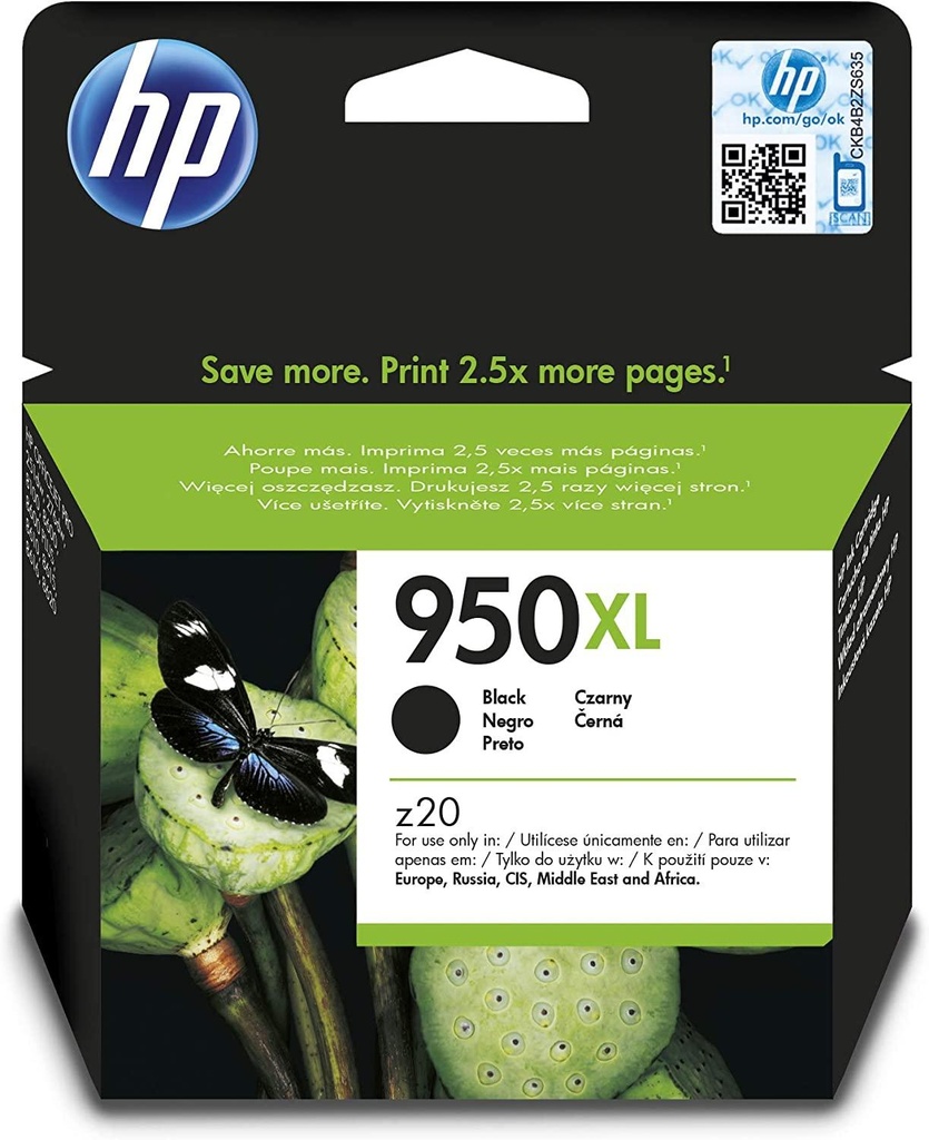 HP 950XL High Yield Black Original Ink Cartridge, CN045AE