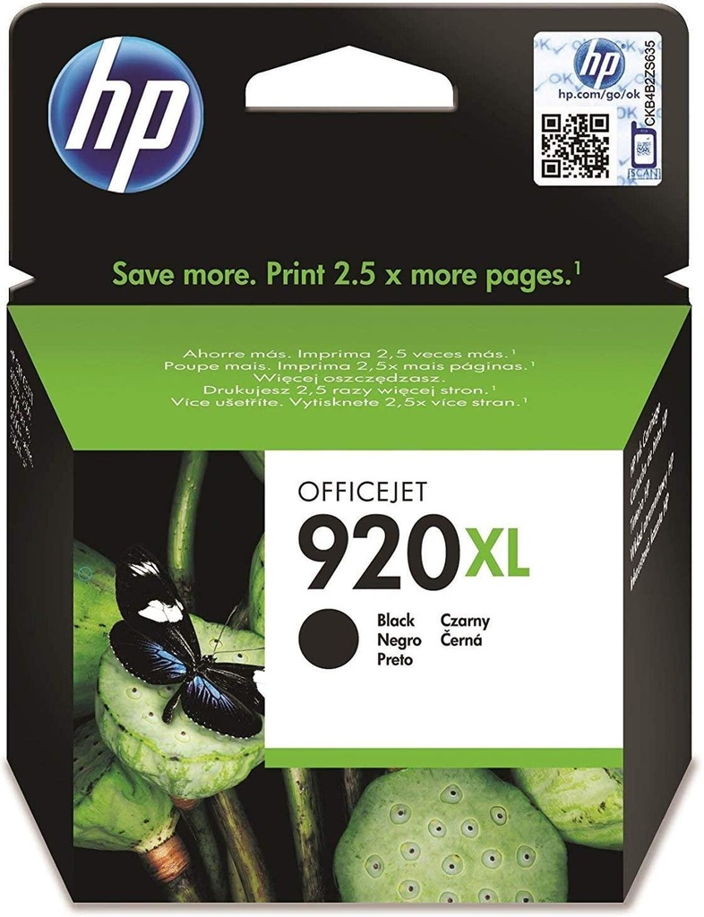 HP 920XL High Yield Black Original Ink Cartridge, CD972AE.