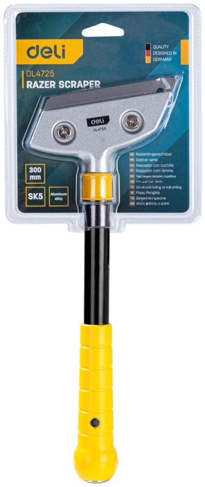 Deli EDL4725 300mm 18mm Aluminium Alloy Metal Scraper – Heavy Duty Scraping Tool with SK5 Blade for Paint Removal, Surface Cleaning, Workshop, and Construction Applications