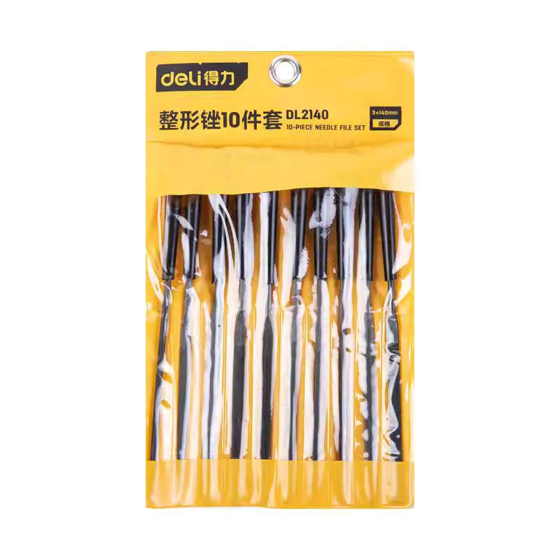 Deli DL2140 140mm 3mm 10 Piece Mini File Set – Precision Needle File Set for Metalworking, Woodworking, Jewelry, Craft, and Workshop Finishing Applications