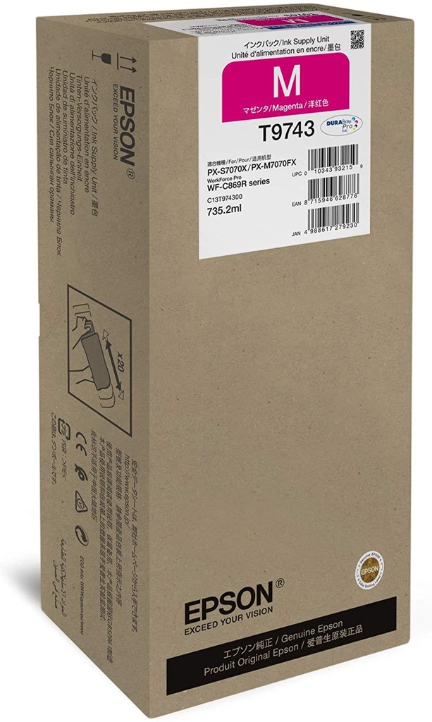Epson T9743 Magenta XXL Ink Cartridge for WF-C869R Series (C13T974300)