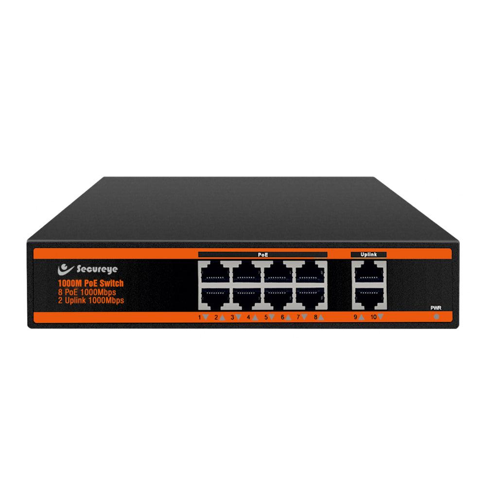 Secureye 8-Port Gigabit PoE Switch + 2GE Uplink – High-Speed Network Switch (S-8GE-2UG-NB-AI-VLAN)