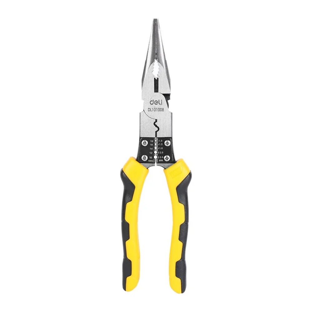 Deli EDL101008 9" 220mm Multifunctional Long Nose Pliers – Heavy Duty Precision Needle Nose Pliers for Electrical Work, Workshop Maintenance, Automotive Repair, and Industrial Applications
