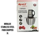 Miralux ML-8048 3-Litre 3-Speed Stainless Steel Food Chopper – Powerful Motor, Multi-Speed Control, Durable & Easy-to-Clean, Perfect for Home & Commercial Kitchens