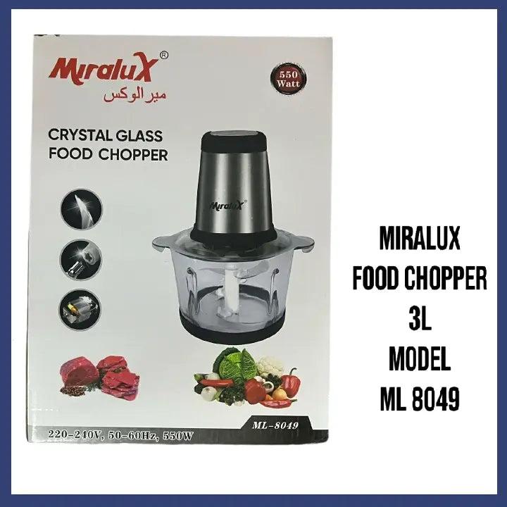 Miralux ML-8049 3-Litre Crystal Glass Food Chopper – Powerful Motor, Durable Blades, Easy-to-Clean, Perfect for Home & Kitchen Food Prep