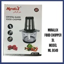 Miralux ML-8049 3-Litre Crystal Glass Food Chopper – Powerful Motor, Durable Blades, Easy-to-Clean, Perfect for Home & Kitchen Food Prep