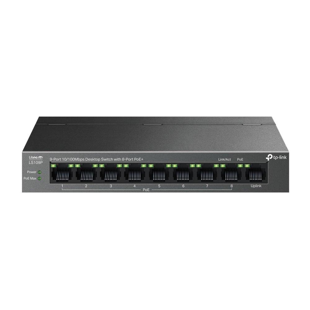TP-Link TL-LS109P 9-Port 10/100Mbps Desktop Switch – 8-Port PoE+ (65W), CCTV Plug & Play Switch