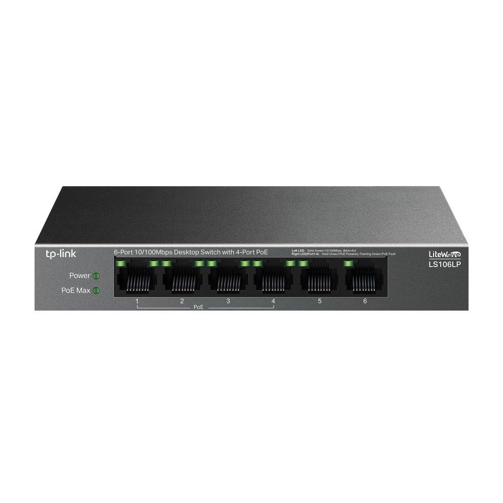 TP-Link TL-LS106P 6-Port 10/100Mbps Desktop Switch – 4-Port PoE+ (67W), Plug & Play CCTV PoE Switch