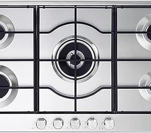 Ramtons EB/619 Elba Elio 5 Gas S/Steel 95-545 90cm 5 Burner Stainless Steel Gas Hob – Heavy Duty Kitchen Cooktop with Cast Iron Grates and Precision Flame Control for Modern Cooking Applications