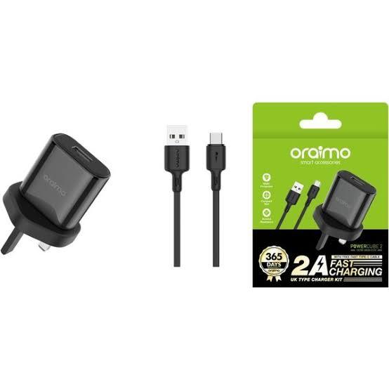 [CU-60ZR + CD-52BR-JB-AL] Oraimo CU-60ZR + CD-52BR Charger Kit UK 2A – Fast Charging Wall Adapter with USB Cable