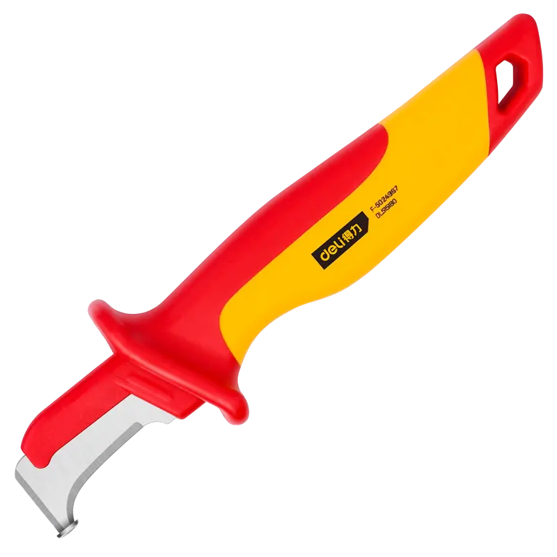 Deli DL515180 1000V Insulated Billhook Cable Stripping Knife – Heavy Duty VDE Electrical Hook Knife for Safe Cable Stripping and Cutting Applications