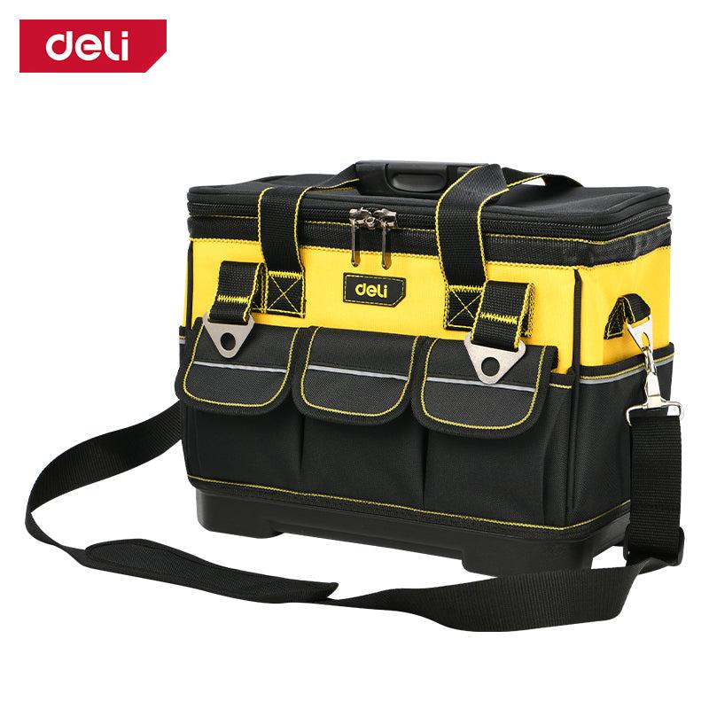 Deli EDL586112 16 inch Wide Open Tool Bag – Heavy Duty Professional Portable Utility Storage Bag for Workshop, Construction, Automotive, and Industrial Applications