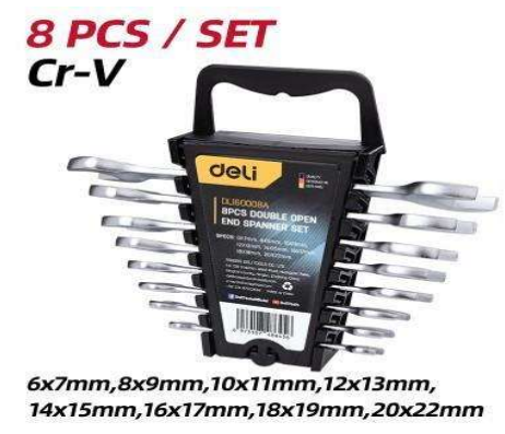 Deli EDL150008A 6–22mm 8PCS Offset Ring Spanner Set – Heavy Duty Professional Metric Wrench Kit for Automotive, Workshop, Construction, and Industrial Maintenance Applications