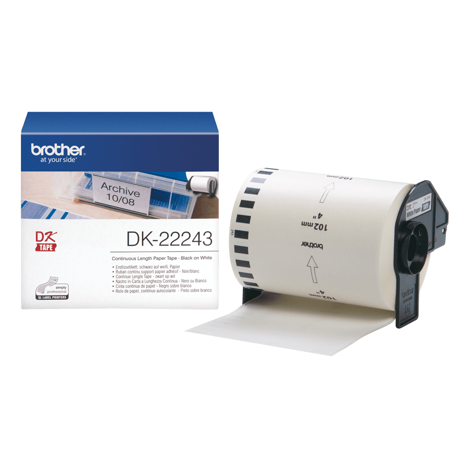 Brother DK-22243 Continuous Paper Label Roll – Black on White, 102mm wide