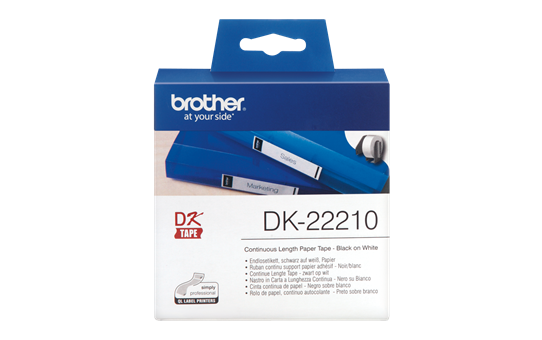 Brother DK 22210 Continuous Paper Label Roll- Black on White, 29mm