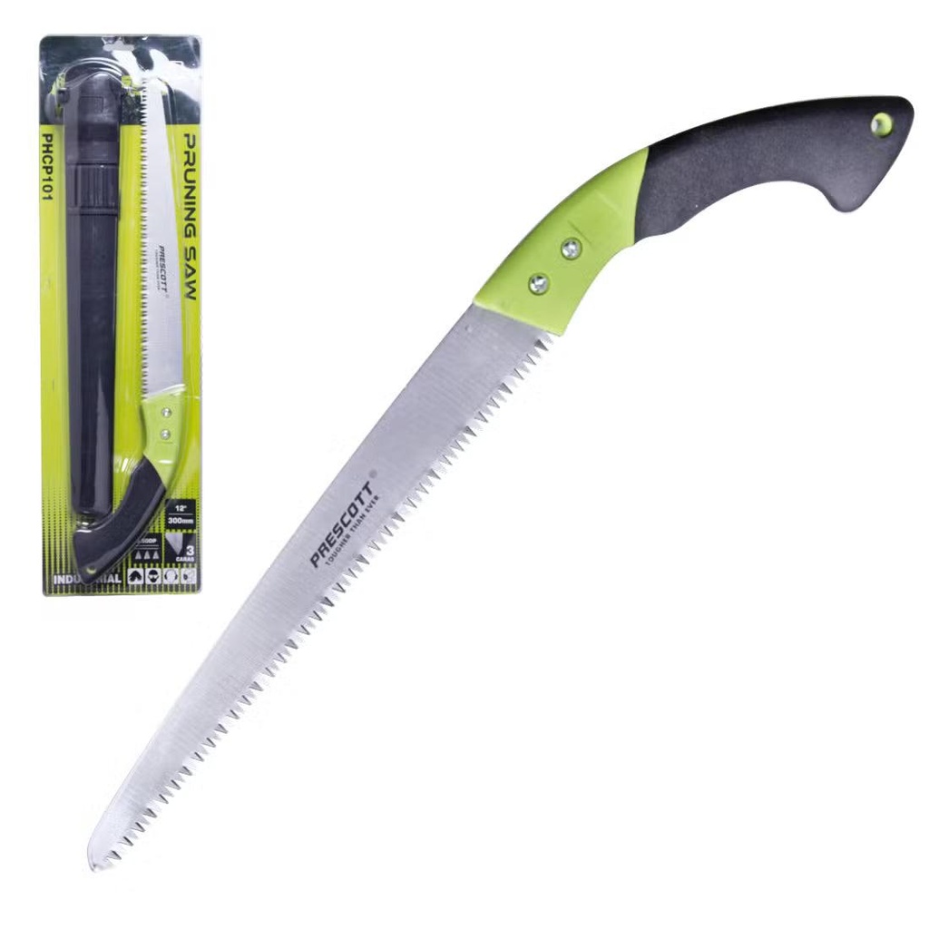 Prescott PHCP101 12'' Pruning Saw with Durable Scabbard for Clean Cuts, High-Carbon Steel Blade, Ergonomic Grip for Garden and Tree Trimming