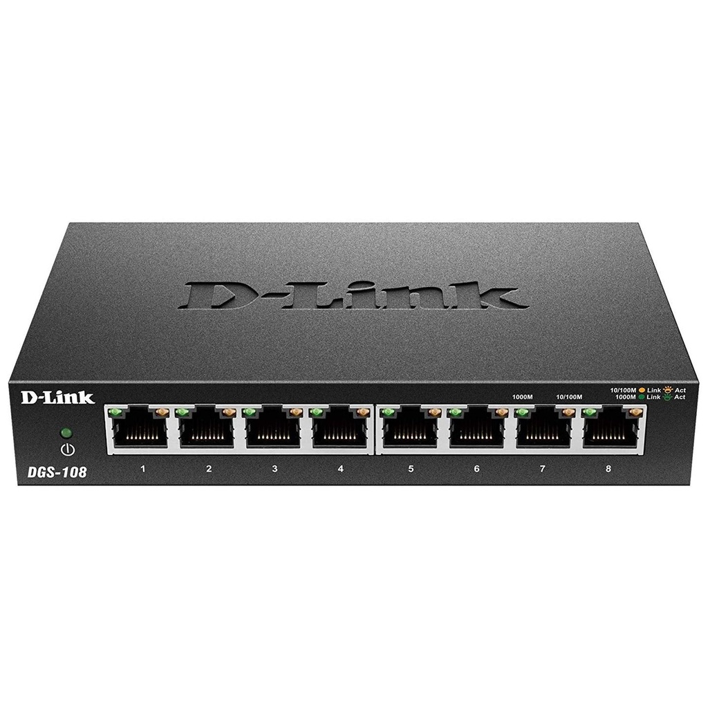 [123243435] D-Link 8 Port Gigabyte Unmanaged Metal Desktop Switch (DGS-108A)