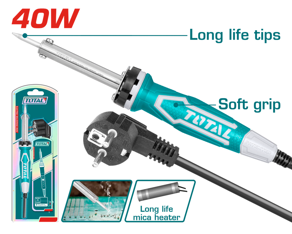 Total TET1406 40W Electric Soldering Iron – High-Power Quick-Heat Soldering Tool for Electronics, DIY, and Professional Projects