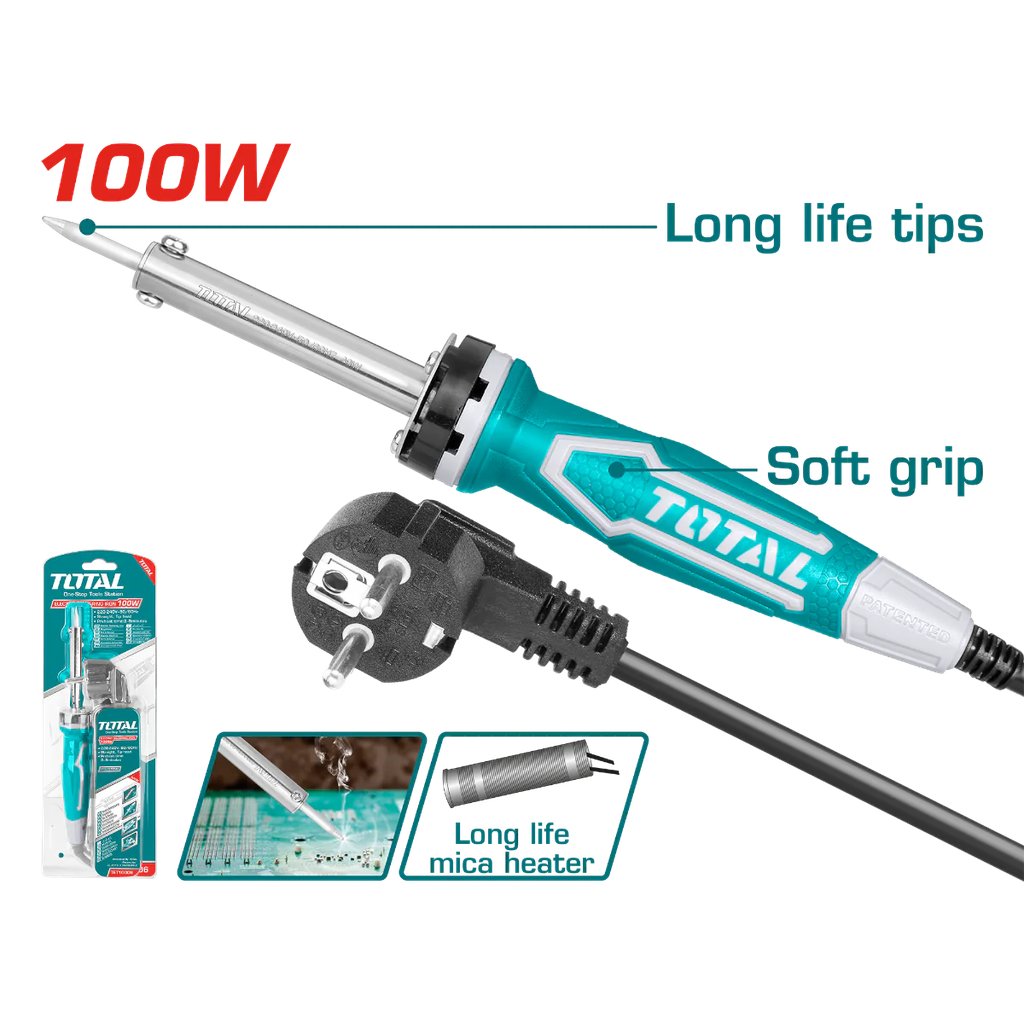 Total TET10006 100W Electric Soldering Iron – High-Power Quick-Heat Soldering Tool for Electronics, DIY, and Professional Projects