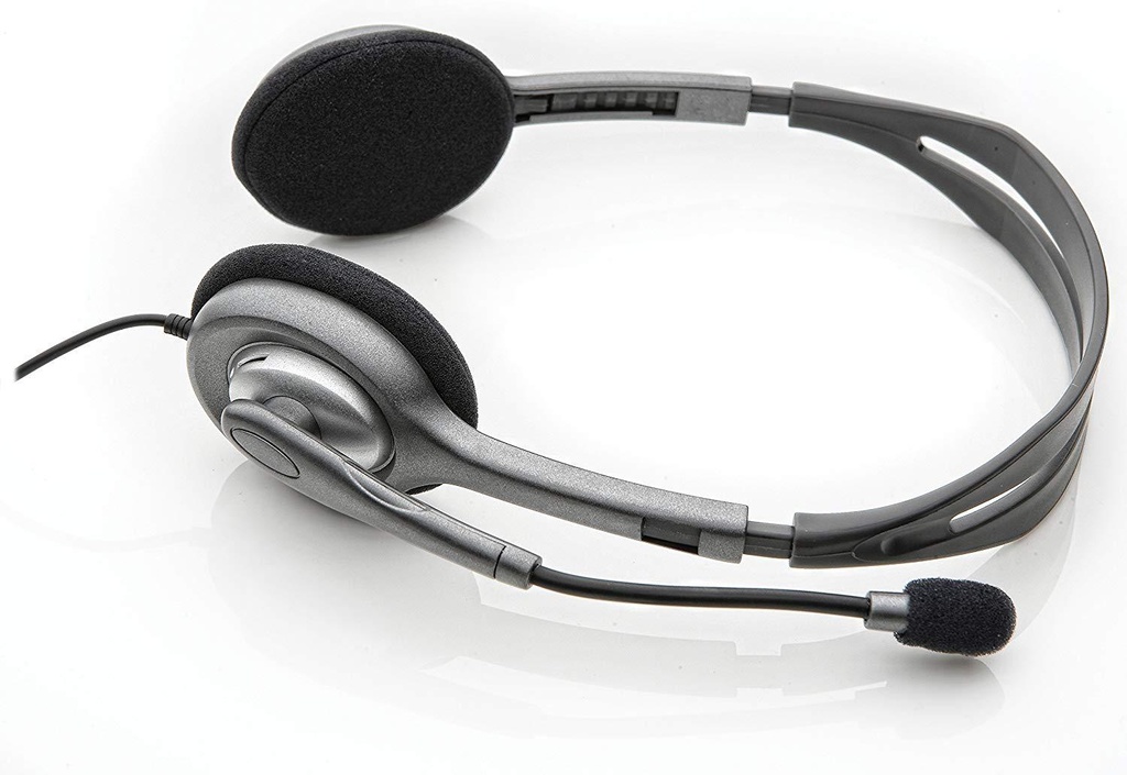 [H111 -EK-DS] Logitech H111 Stereo Headset – Adjustable Headband, Boom Microphone, 3.5mm Jack, Clear Audio for PC, Laptop & Mobile Devices