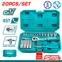 Total THT121201 20-Piece 1/2" Socket Set – Chrome Vanadium Steel, Ratchet & Extension Included, Durable Mechanics Tool Kit