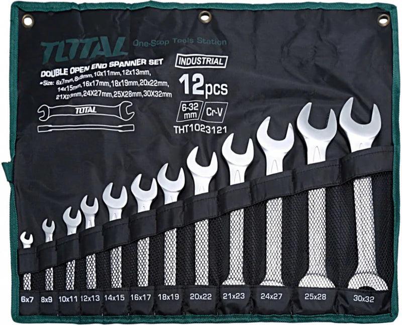 Total THT1023121 12 Pcs Double Open-End Spanner Set – Durable Chrome Vanadium Steel, Metric Sizes for Automotive & Home Use