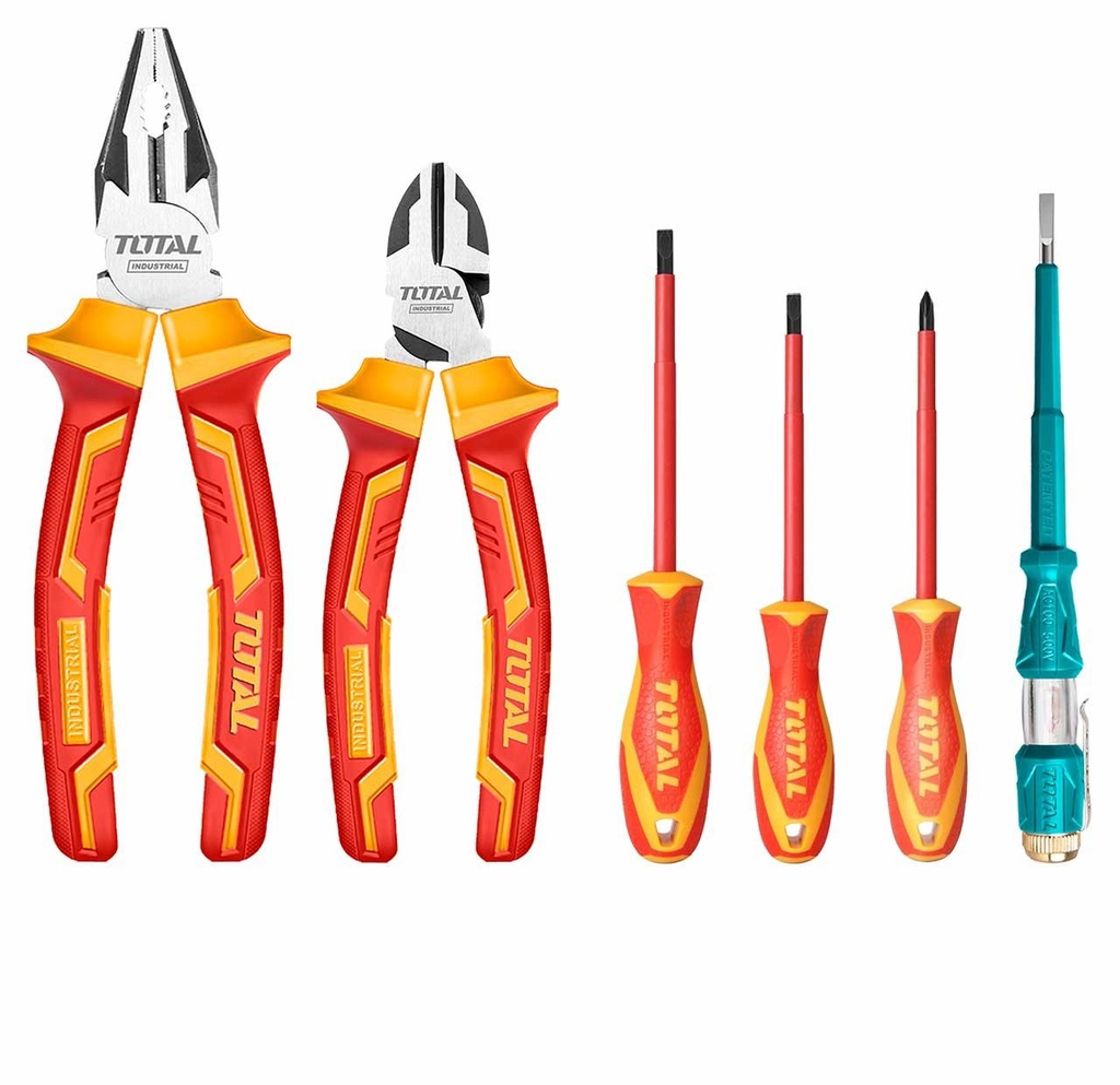 Total THKIST3062 6-Piece Insulated Hand Tools Set – Electrician-Grade Screwdrivers & Pliers, Safety Rated for 1000V, Durable Ergonomic Handles