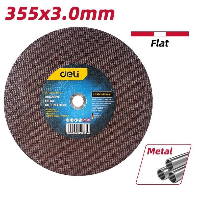 Deli EDH-SZP355-E1 355mm x 3mm x 25.4mm Abrasive Metal Cutting Disc Flat Centre – Heavy Duty Cutting Disc for Metal Fabrication, Workshop, and Industrial Applications