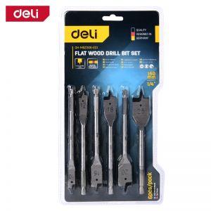 Deli EDH-MBZ006-ED1 10mm 12mm 16mm 18mm 20mm 25mm 6pcs Flat Wood Drill Bit Set – Professional Spade Drill Bits for Woodworking, Carpentry, and Construction Applications