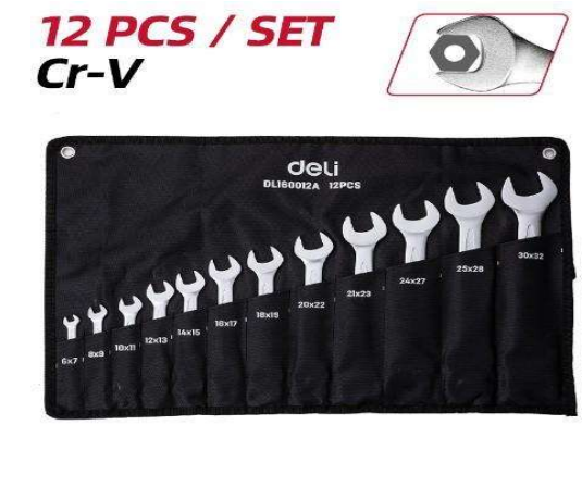 Deli EDL160012A 6–32mm 12PCS Double Open End Spanner Set  – Heavy Duty Professional Metric Wrench Kit for Automotive, Workshop, Construction, and Industrial Maintenance Applications