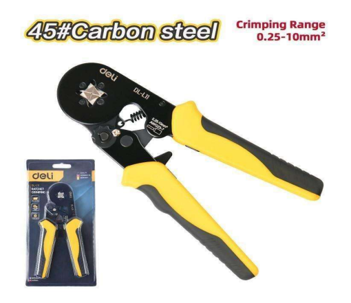 Deli EDL-L11 0.25–10mm² Ratchet Crimping Plier – Heavy Duty Professional Precision Electrical Tool for Workshop, Automotive, Construction, and Industrial Applications