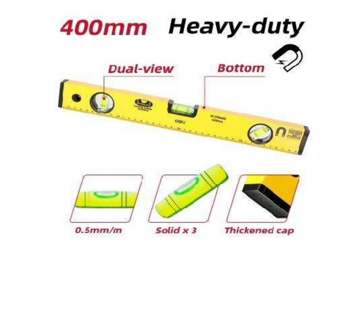 Deli EDL290400 40cm Spirit Level – 3-Piece Heavy Duty Professional Square Spirit Bulb Set for Workshop, Construction, Carpentry, and Industrial Precision Measurement