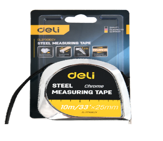 Deli EDL270010CY 10m 33ft x 25mm Steel Tape Measure – Heavy Duty Professional Workshop, Construction, Automotive, Fabrication, Industrial Maintenance, and Precision Measuring Tool